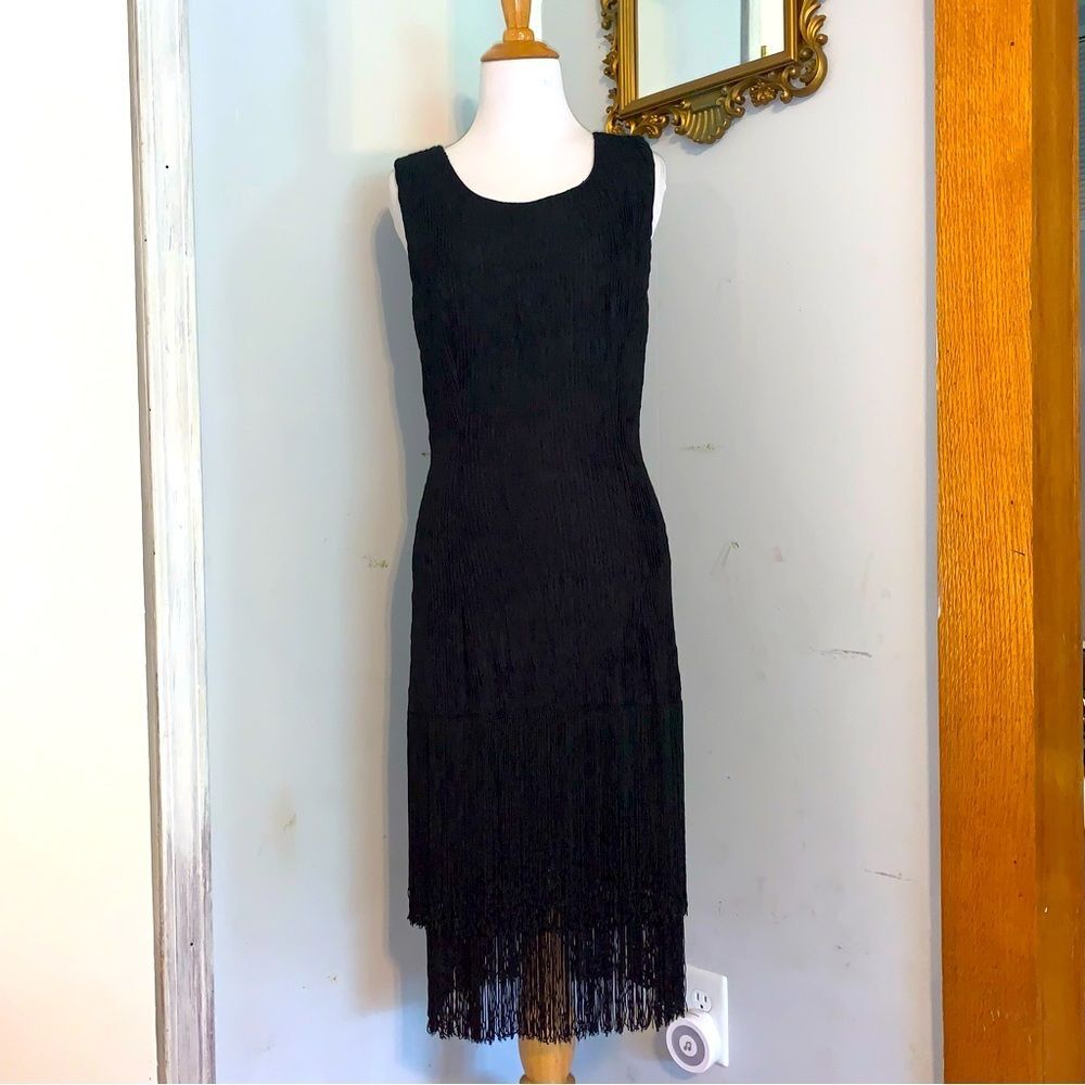 Vintage Black Textured Tassel Detail Sleeveless Flapper Style Dress K.T.McKenzie